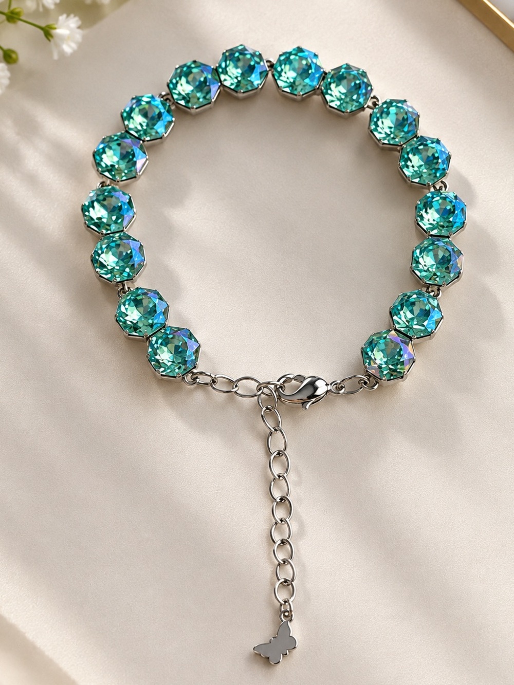 Iridescent Aqua Cut-Crystal Tennis Bracelet nip